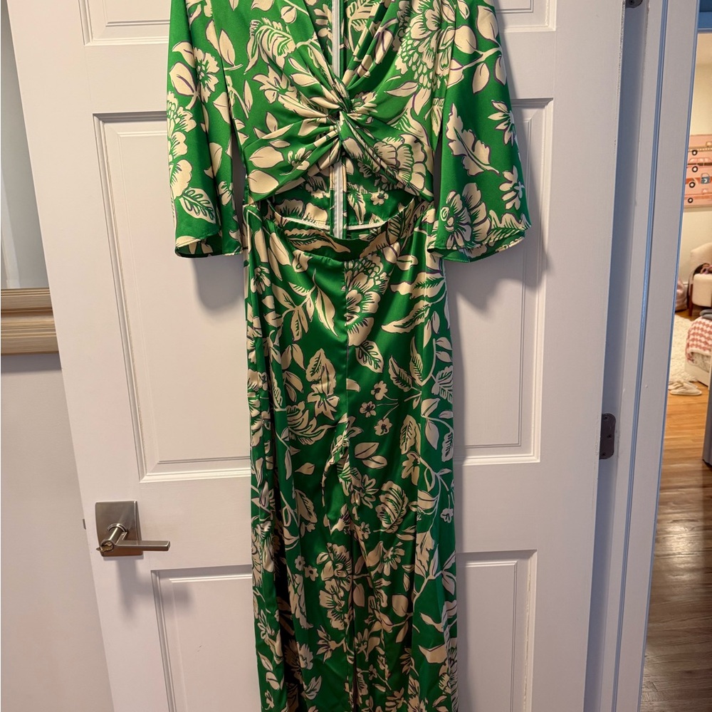 Zara Green and Cream Floral Jumpsuit
